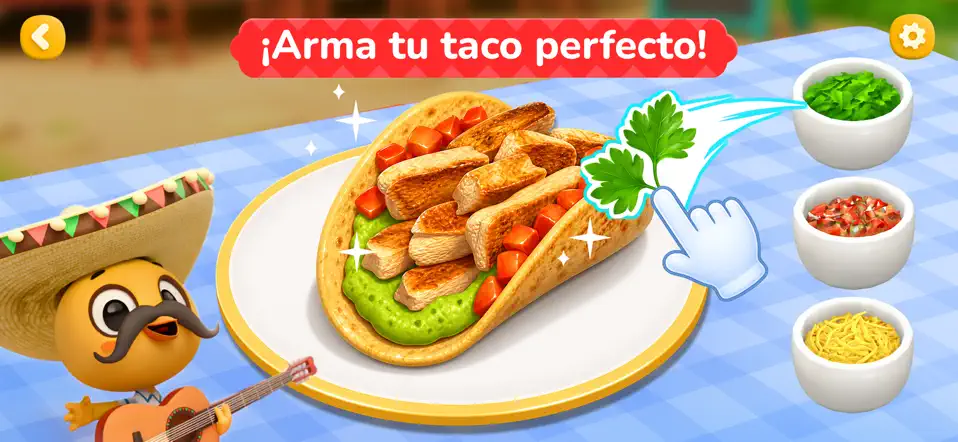 Añadir ingredientes a un taco en Happy Taco